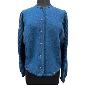 Geiger Collection Vintage Austrian Wool Cardigan Jacket Teal Blue Size 44